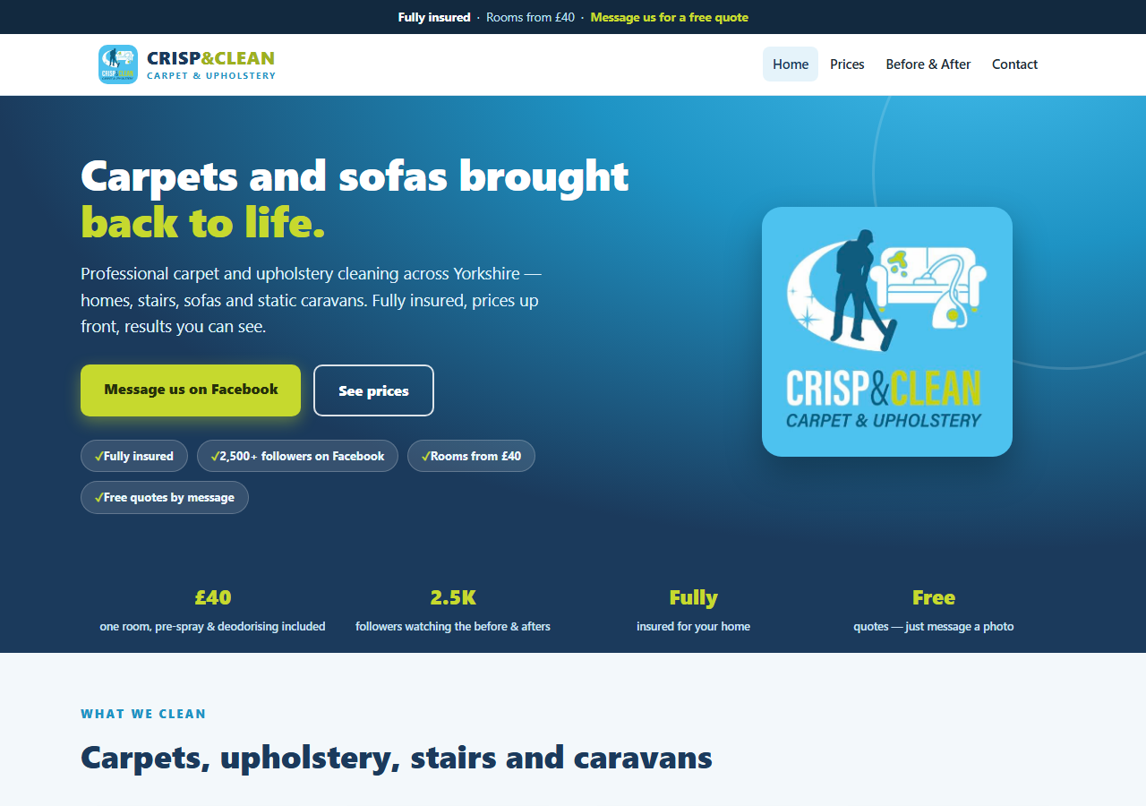 Crisp & Clean Carpet & Upholstery website